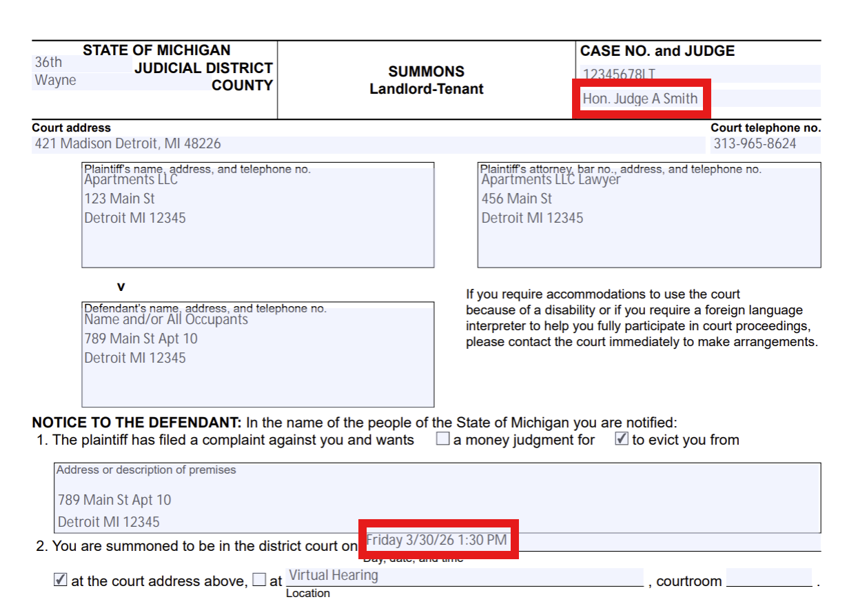 Summons Example